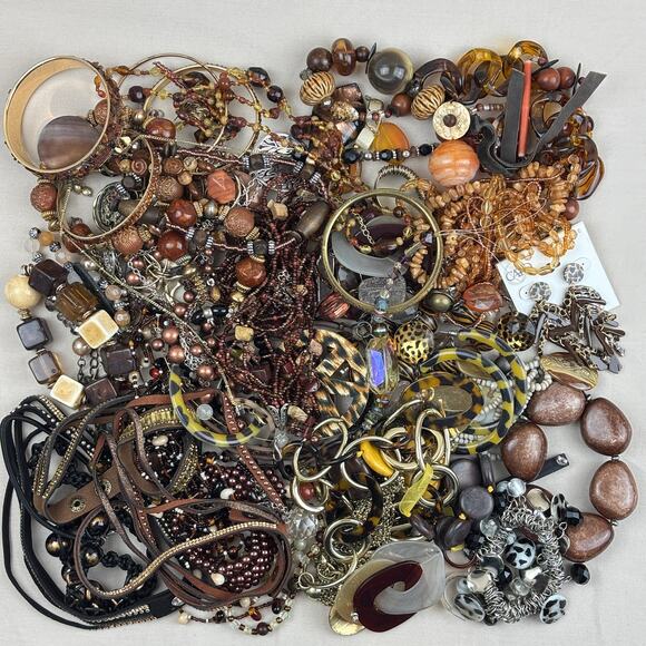 Craft Jewelry Lot - 3.5 lb Safari Animal Print Earthy Brown Bangles Beads Chunky - Picture 1 of 12